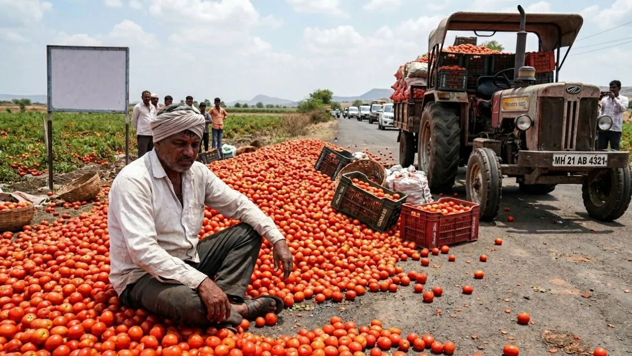 4 Rupye Prati KG Tamatar ,25 Kwintal Fasal Sadak Par Fekkar Kisan Ne Jatai Narazgi 4 रुपये प्रति किलो टमाटर  , 25 क्विंटल फसल सड़क पर फेंककर किसान ने जताई नाराजगी