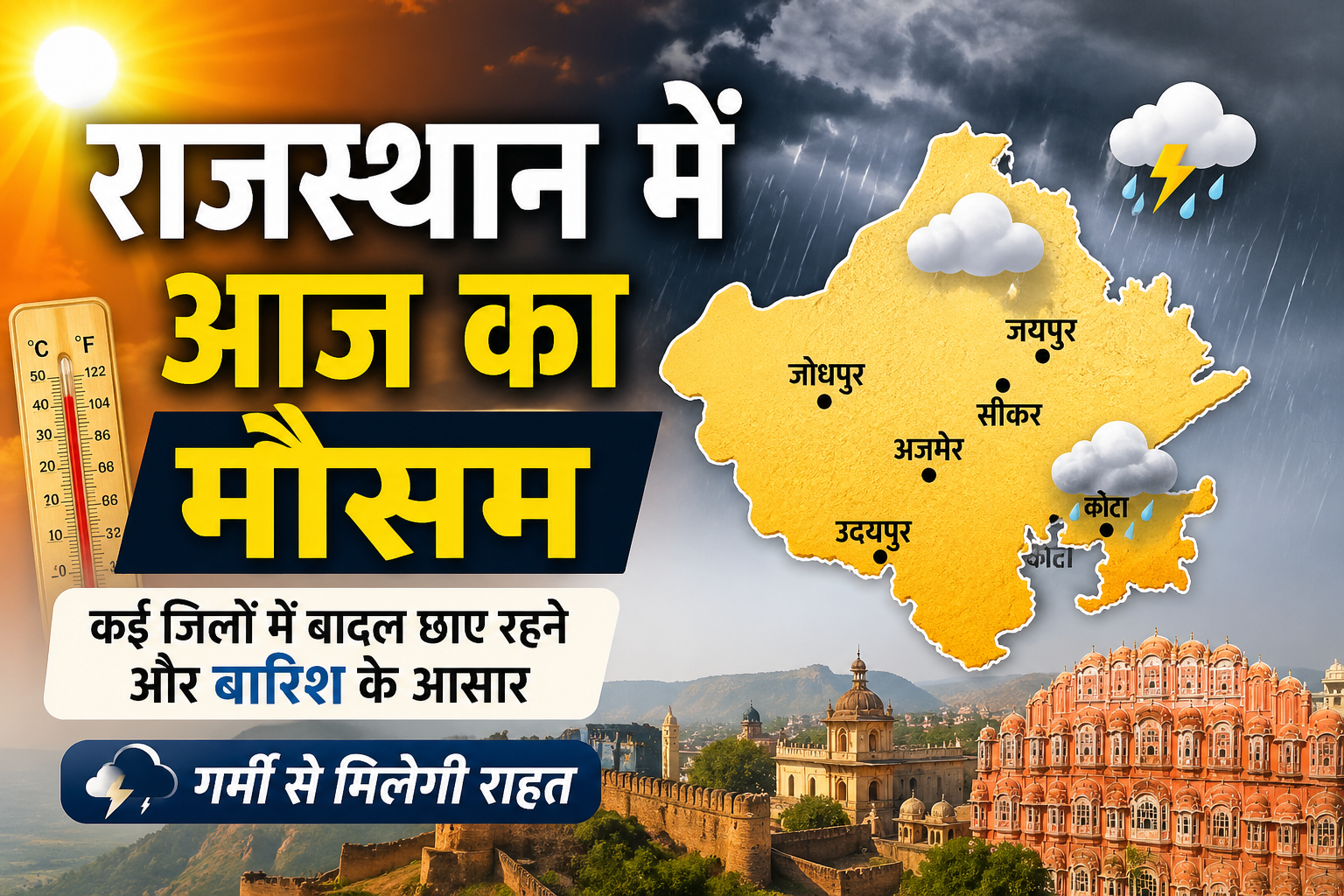 Rajsathan Me Aaj Ka Mousam गर्मी से तपते राजस्थान में बादलों की दस्तक, लू के थपेड़ों के बीच इन जिलों में बारिश का अलर्ट
