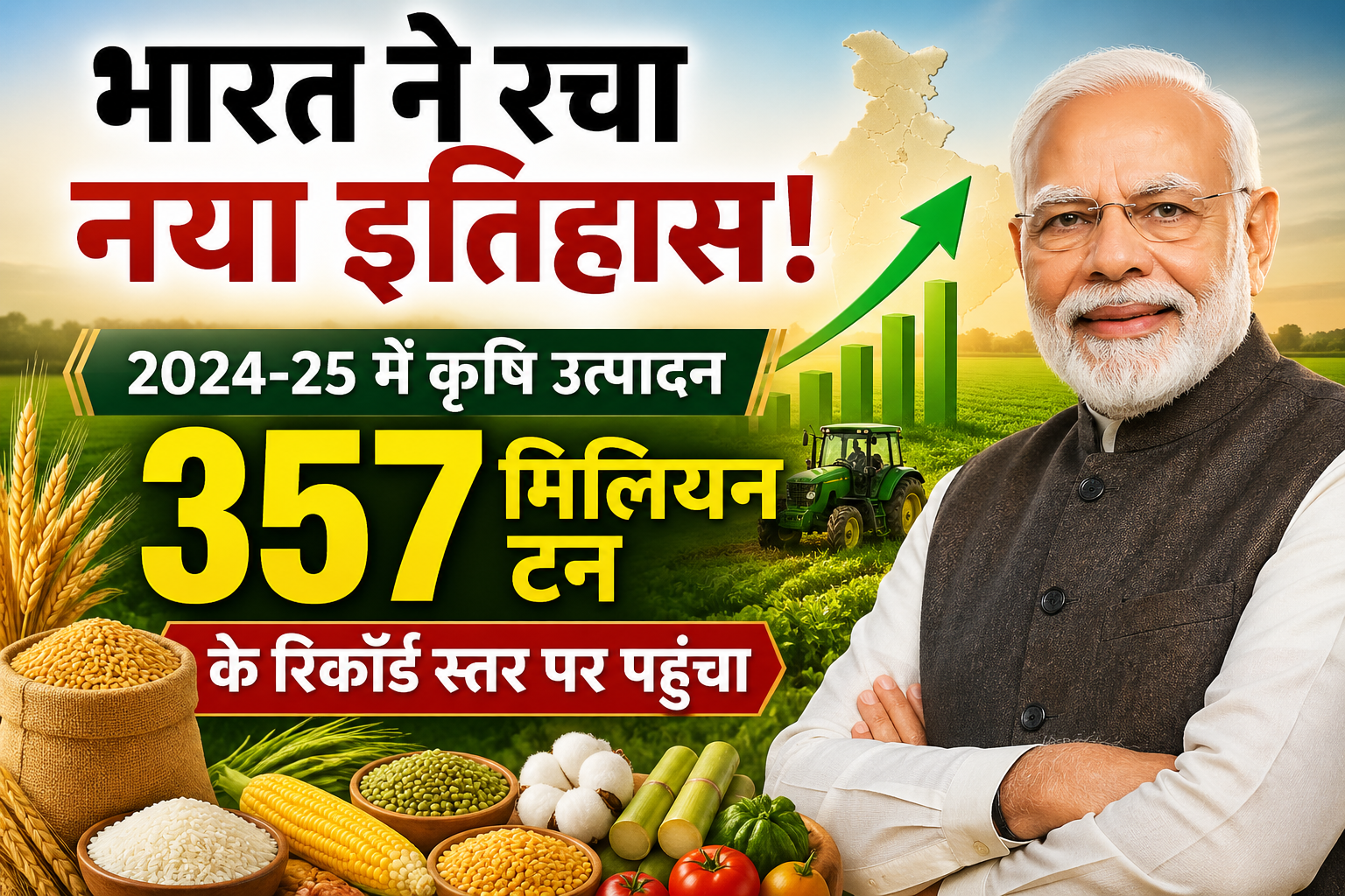 India Agriculture Production Record 2025 भारत ने रचा नया इतिहास, 2024-25 में कृषि उत्पादन 357 मिलियन टन के रिकॉर्ड स्तर पर पहुंचा