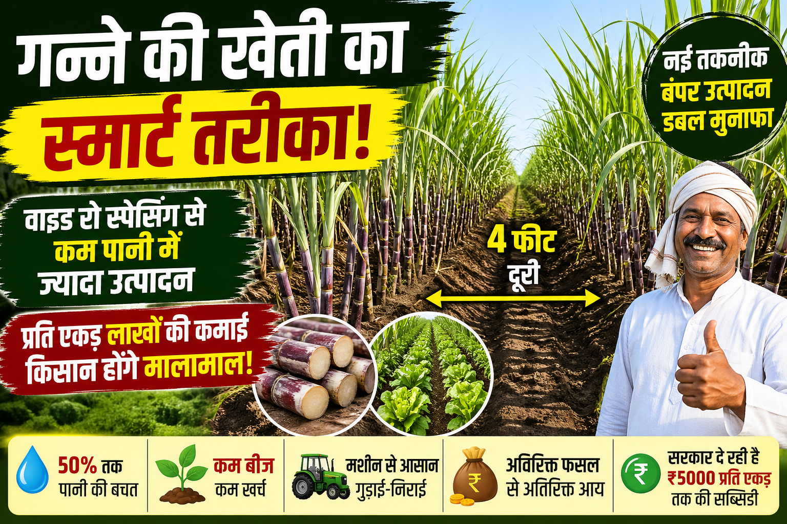 Sugarcane Farming :गन्ने की बुवाई का नया तरीका: पानी की बचत, पैदावार में जबरदस्त बढ़ोतरी