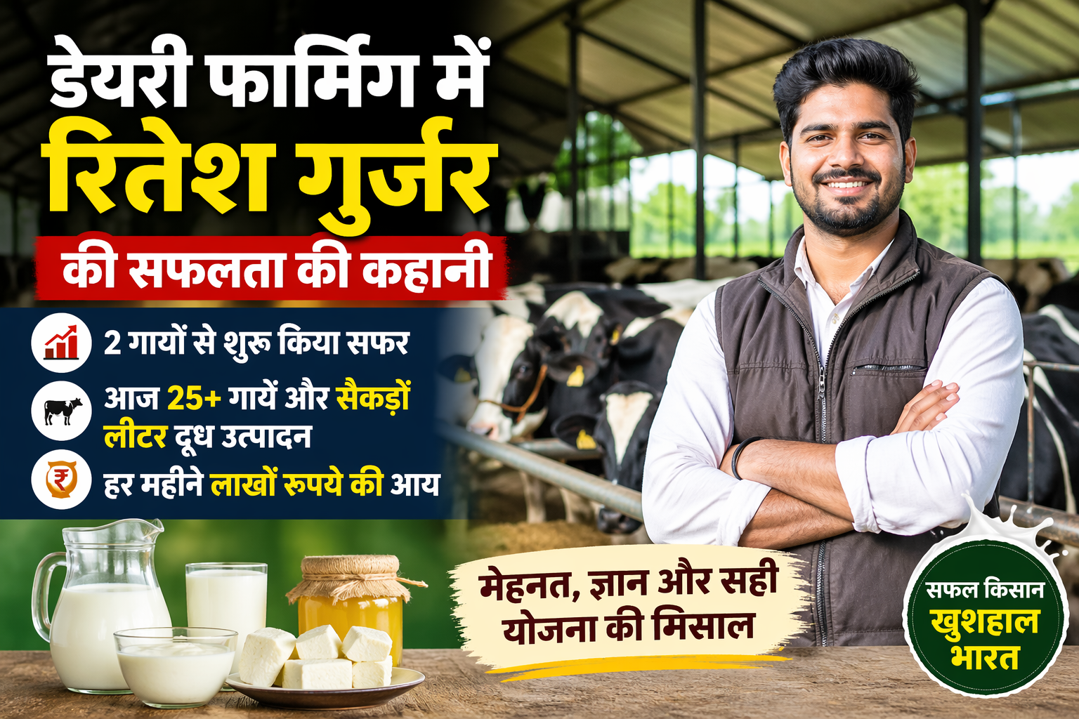 Success Story Of Dairy Farmer Ritesh Gujjar प्राइवेट नौकरी छोड़ शुरू की डेयरी फार्मिंग, अब कमा रहे लाखों रुपये, दूसरों को भी दे रहे रोजगार