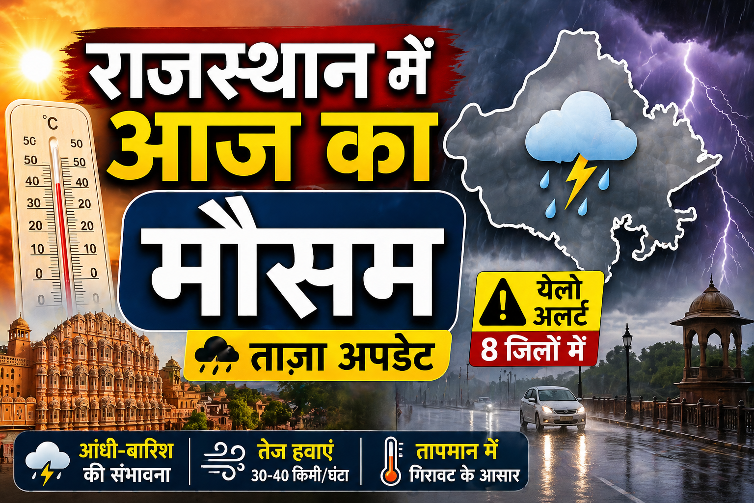 Rajasthan Me Aaj ka Mousam राजस्थान में आंधी-बारिश की एंट्री, 8 जिलों के लोग हो जाएं सावधान, IMD का अलर्ट जारी