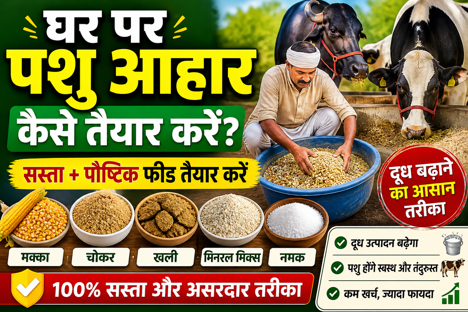 घर पर पशु आहार कैसे तैयार करे ? प्रकिया , लागत , लाभ Ghar Par Pashu Aahar Kaise Taiyar kare