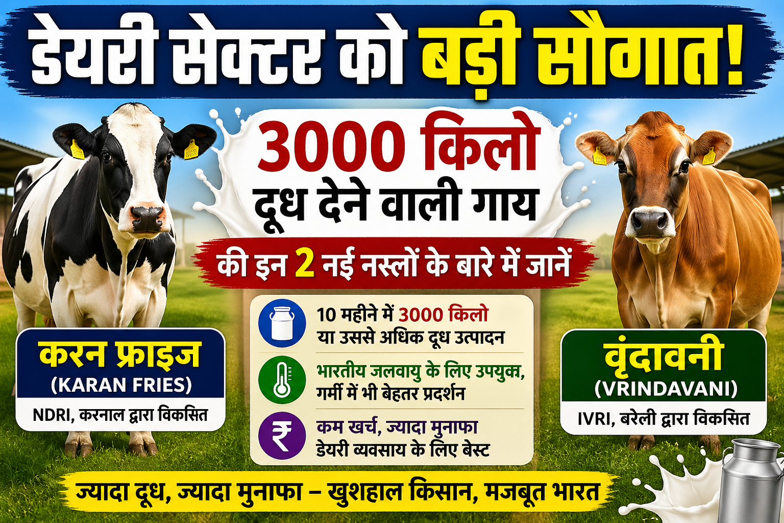 New Cow Breed in India : अब डेयरी में होगा ज्यादा मुनाफा: जानिए 3000 किलो दूध देने वाली नई गाय नस्लें