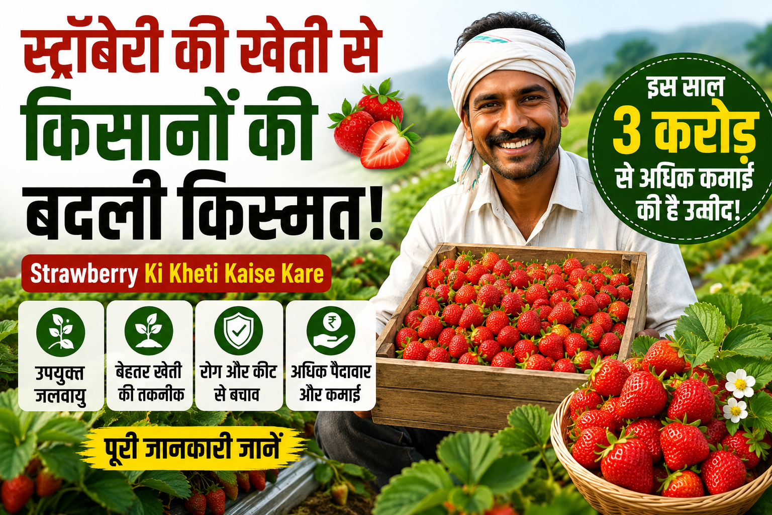 स्ट्रॉबेरी की खेती से किसानों की बदली किस्मत, इस साल 3 करोड़ से अधिक कमाई की है उम्मीद Strawberry Ki Kheti Kaise Kare