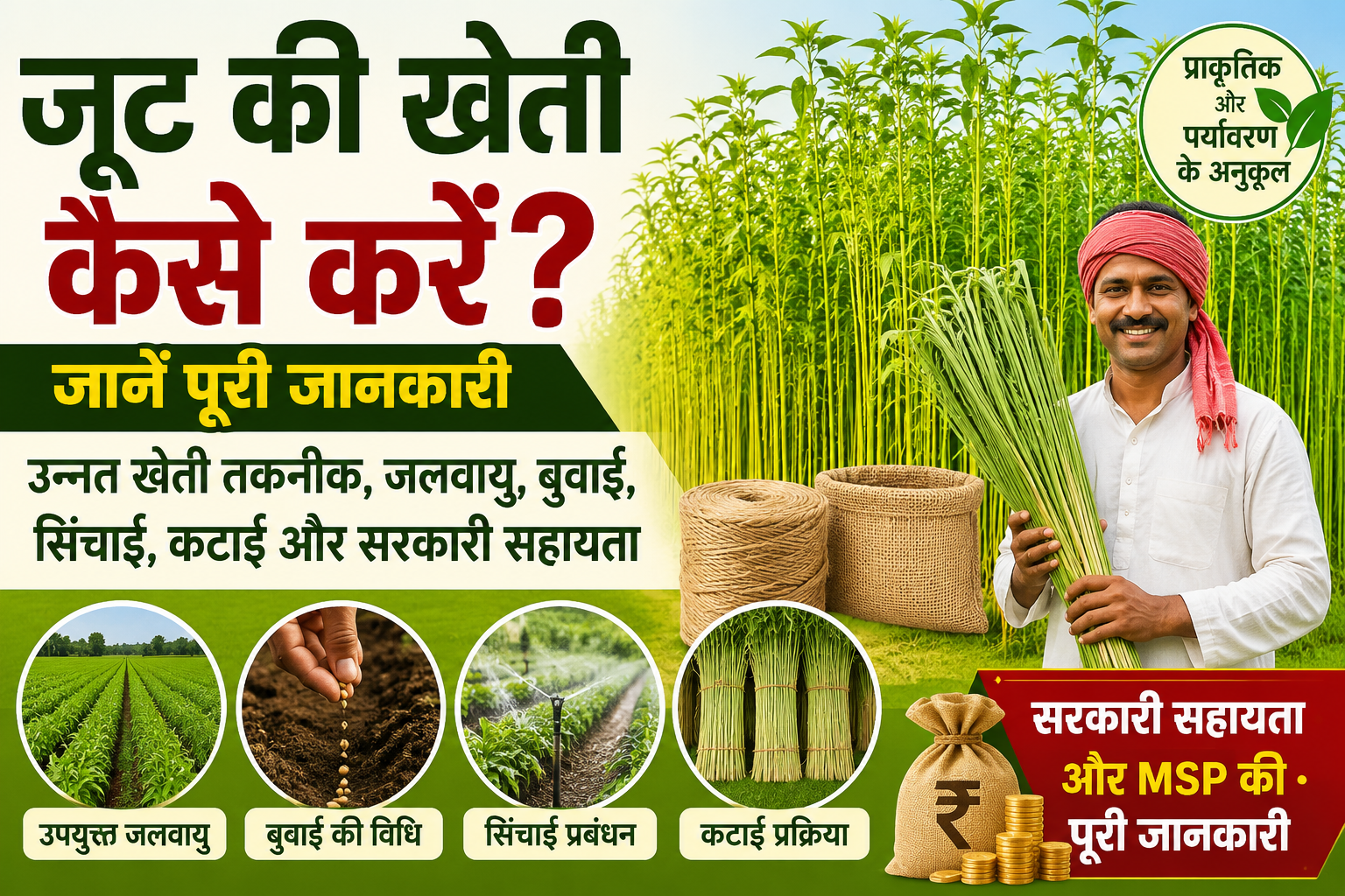 जूट की खेती कैसे करें? जानें उन्नत खेती तकनीक, जलवायु, बुवाई, सिंचाई, कटाई और सरकारी सहायता की पूरी जानकारी
