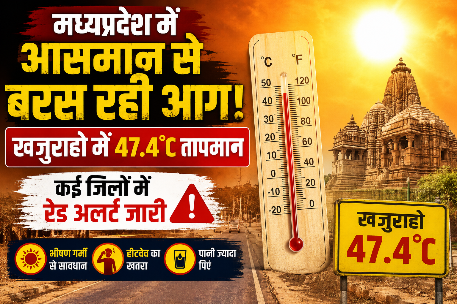 Madhya Pradesh Weather Update Today : MP में आसमान से बरस रही आग, खजुराहो में 47.4°C तापमान, कई जिलों में रेड अलर्ट