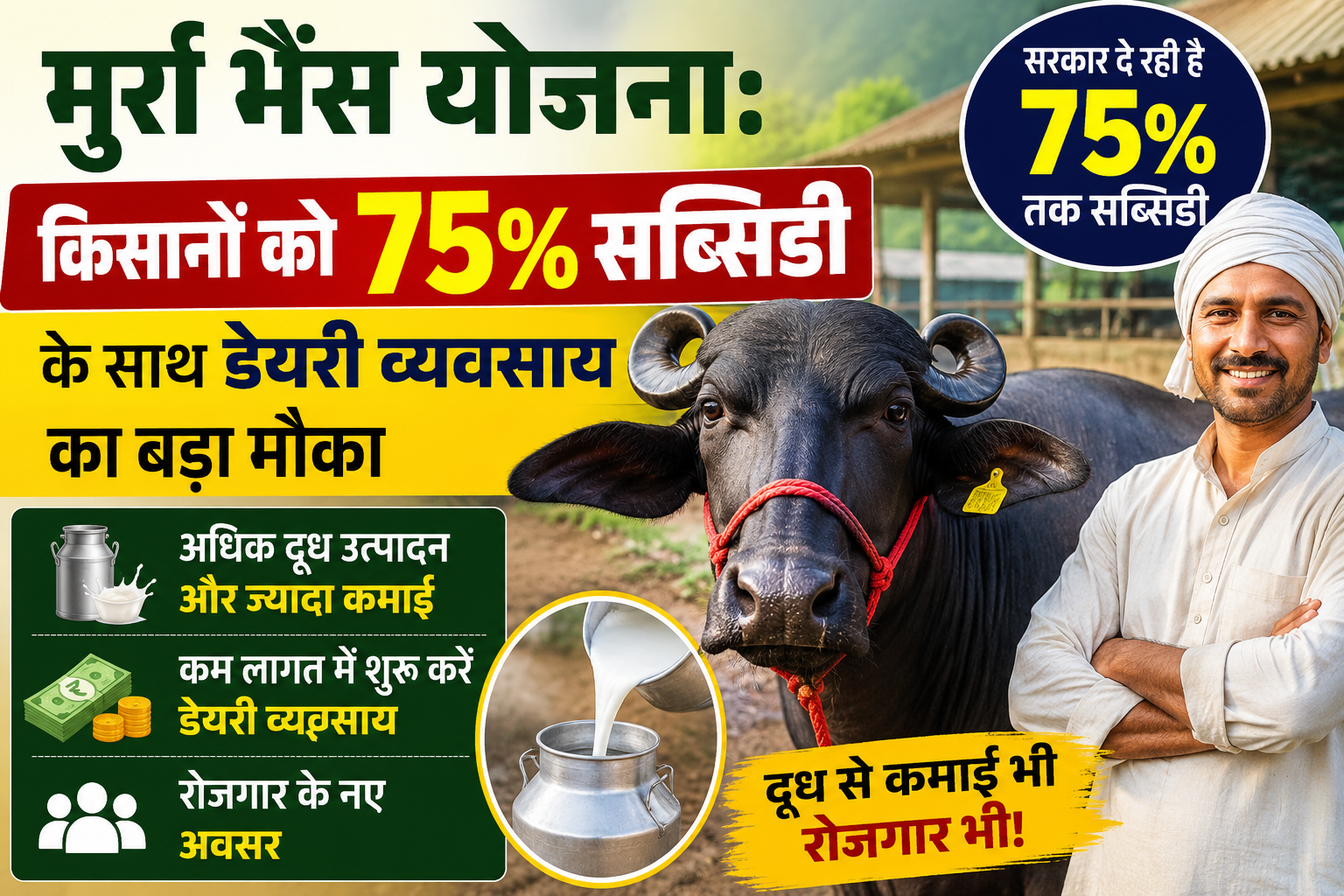 मुर्रा भैंस योजना: किसानों को 75% सब्सिडी के साथ डेयरी व्यवसाय का बड़ा मौका