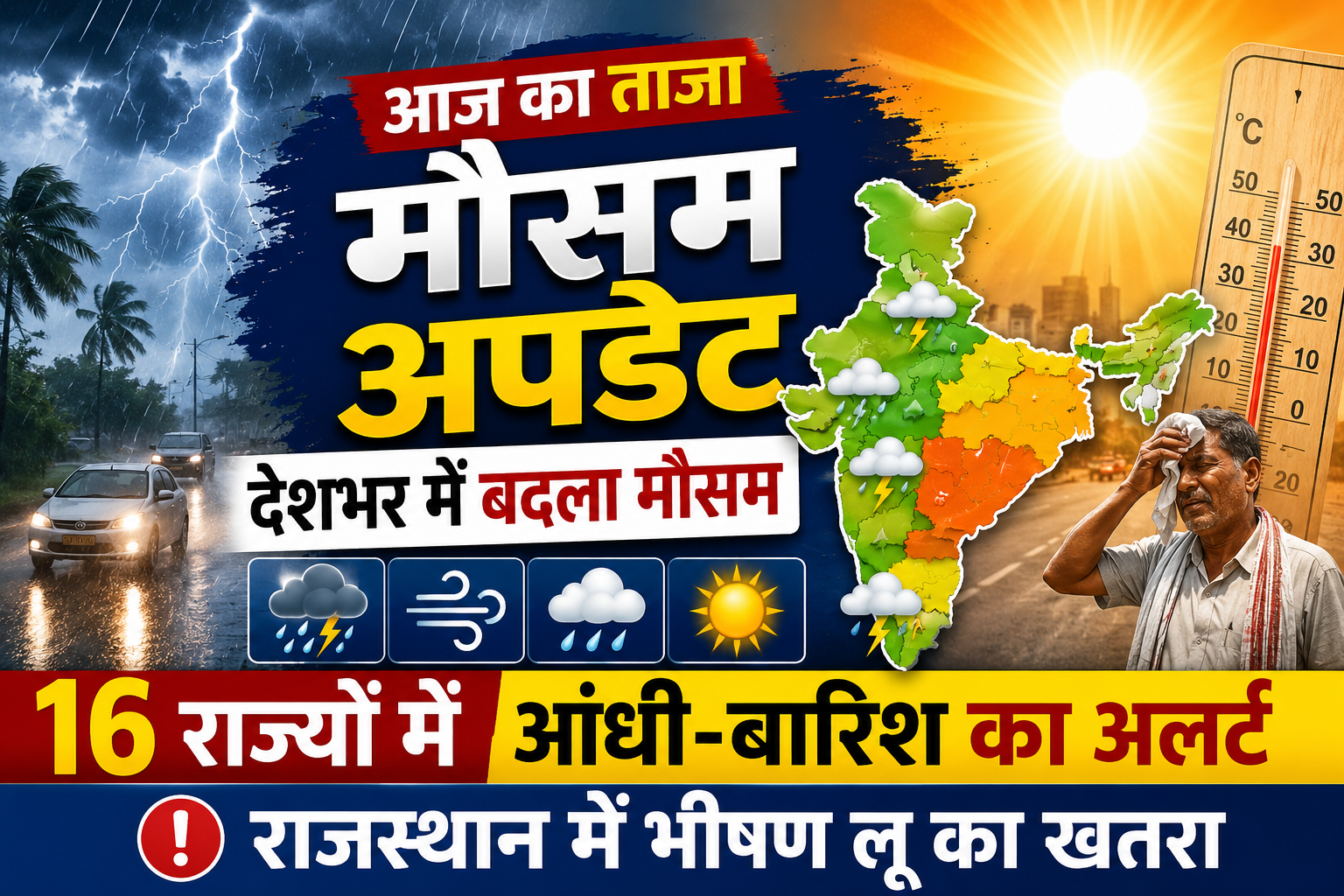 Today Weather Update : मॉनसून की आहट के बीच मौसम विभाग का अलर्ट, 16 राज्यों में आंधी-तूफान और होगी बारिश
