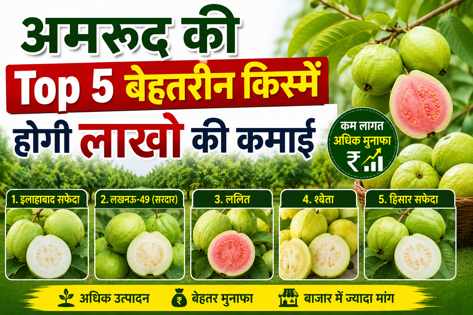 अमरुद की Top 5 बेहतरीन किस्मे होगी लाखो की कमाई Amrud Ki Top 5 Variety