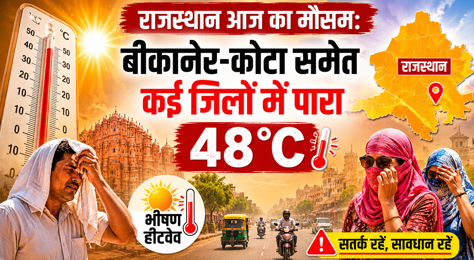 Weather Update Today Rajasthan राजस्थान आज का मौसम: बीकानेर-कोटा समेत कई जिलों में पारा 48°C, IMD ने जारी किया हीटवेव का अलर्ट