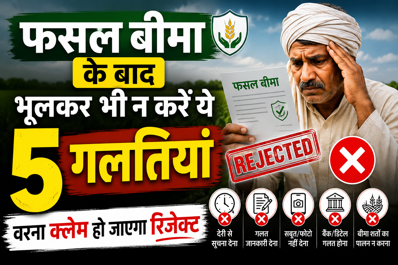फसल बीमा के बाद भूलकर भी न करें ये 5 गलतियां, वरना क्लेम हो जाएगा रिजेक्ट Fasal Bima Claim Reject Hone Ke Karan