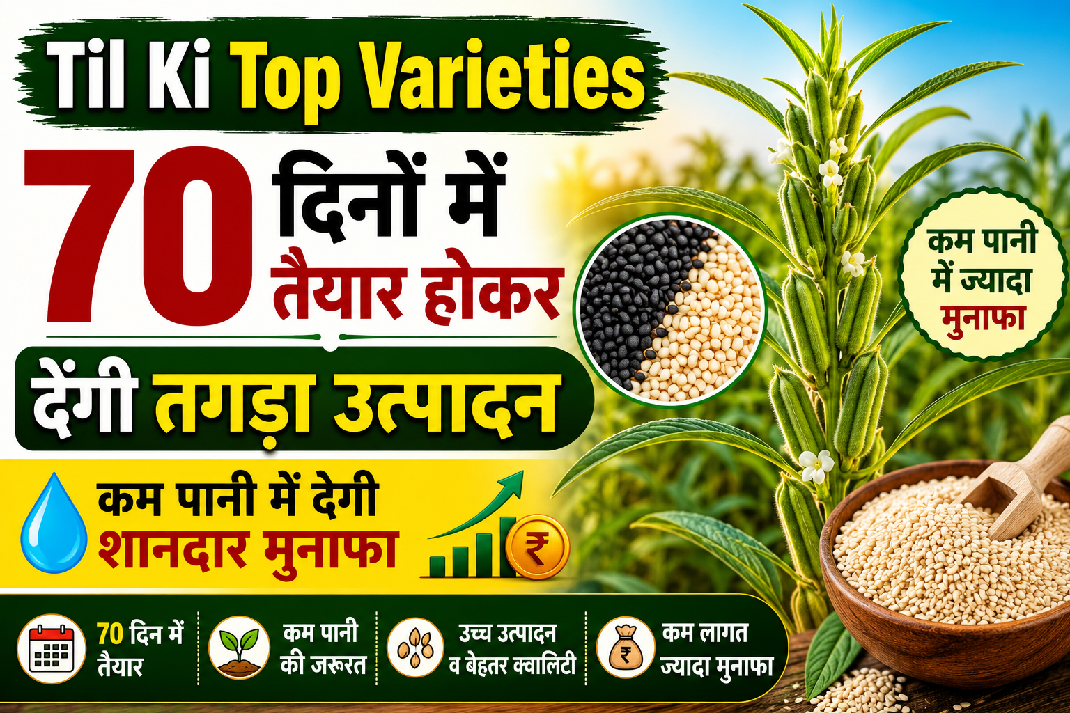 Til Ki Top Varieties : 70 दिनों में तैयार होकर देंगी तगड़ा उत्पादन और कम पानी में देगी शानदार मुनाफा