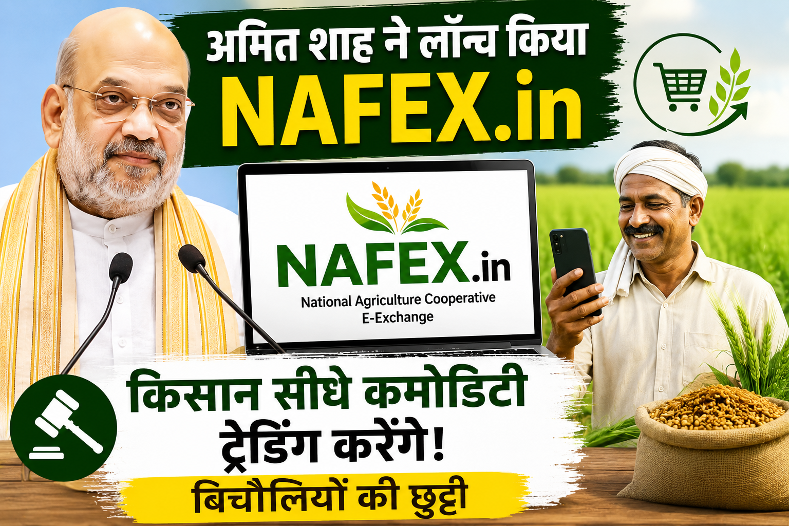अमित शाह ने लॉन्च किया NAFEX पोर्टल, अब किसान करेंगे सीधे कमोडिटी ट्रेडिंग और बिचौलियों की होगी छुट्टी Amit Shah Launches NAFEX Portal for Farmers