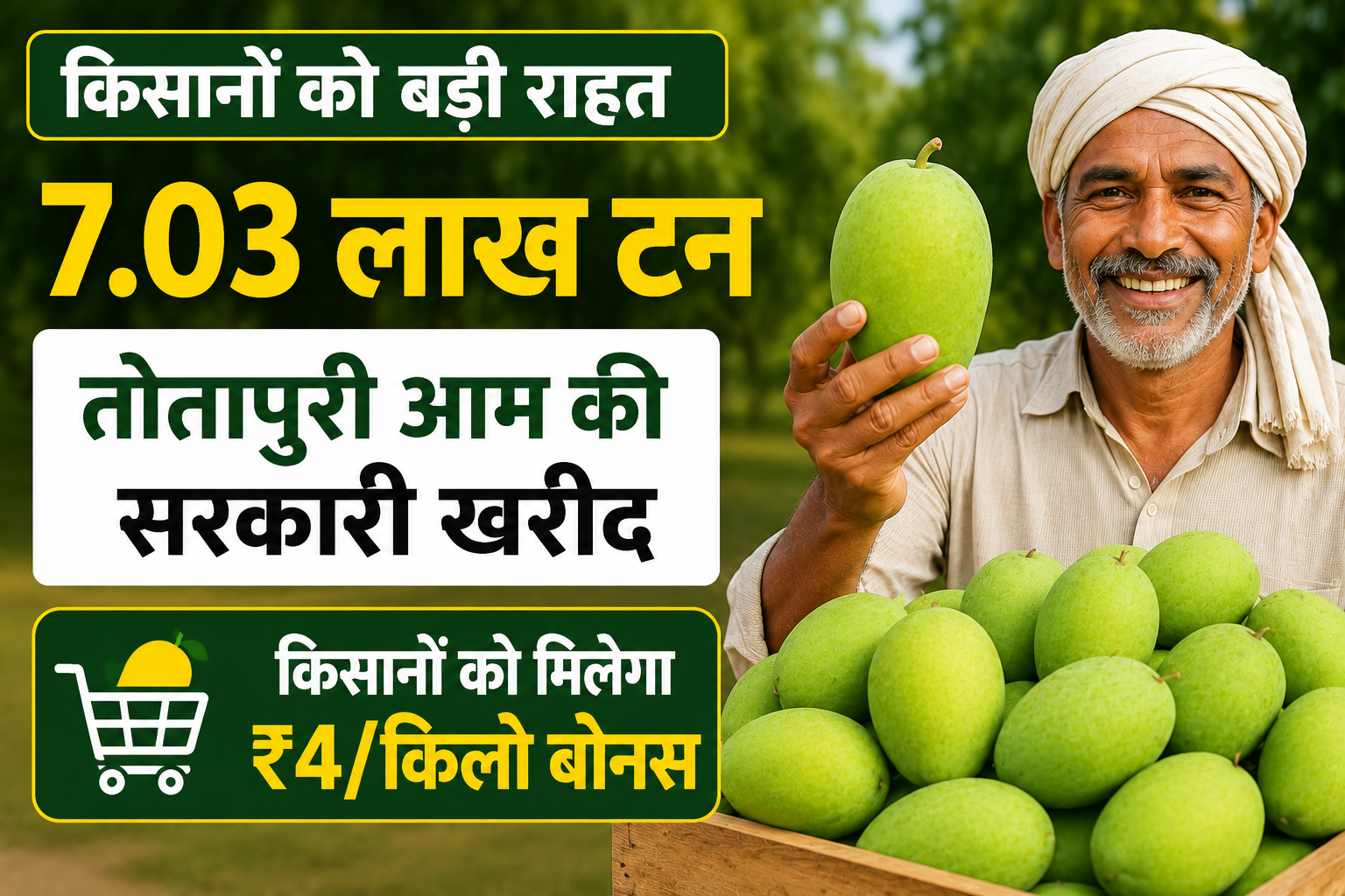 बड़ी राहत! 7.03 लाख टन तोतापुरी आम की सरकारी खरीद, किसानों को मिलेगा 4 रुपये प्रति किलो बोनस Andhra Pradesh Totapuri Mango Government Procurement 2026