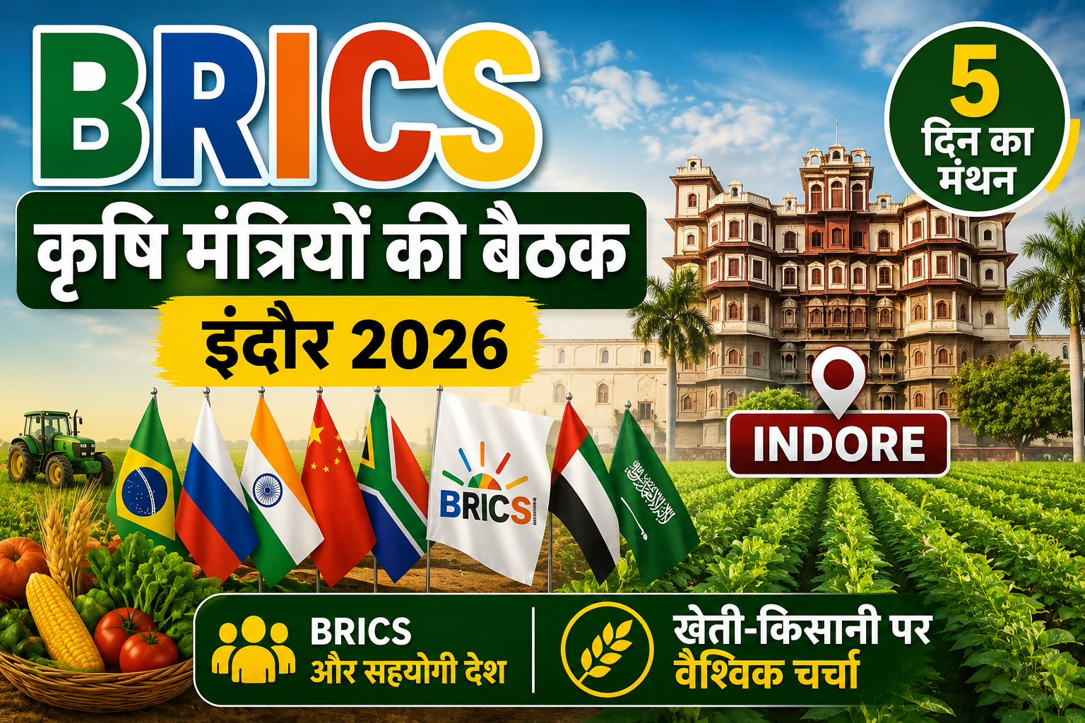 इंदौर में जुटेंगे BRICS और सहयोगी देशों के कृषि मंत्री, खेती-किसानी पर 5 दिन तक मंथन BRICS Agriculture Ministers Meeting Indore 2026