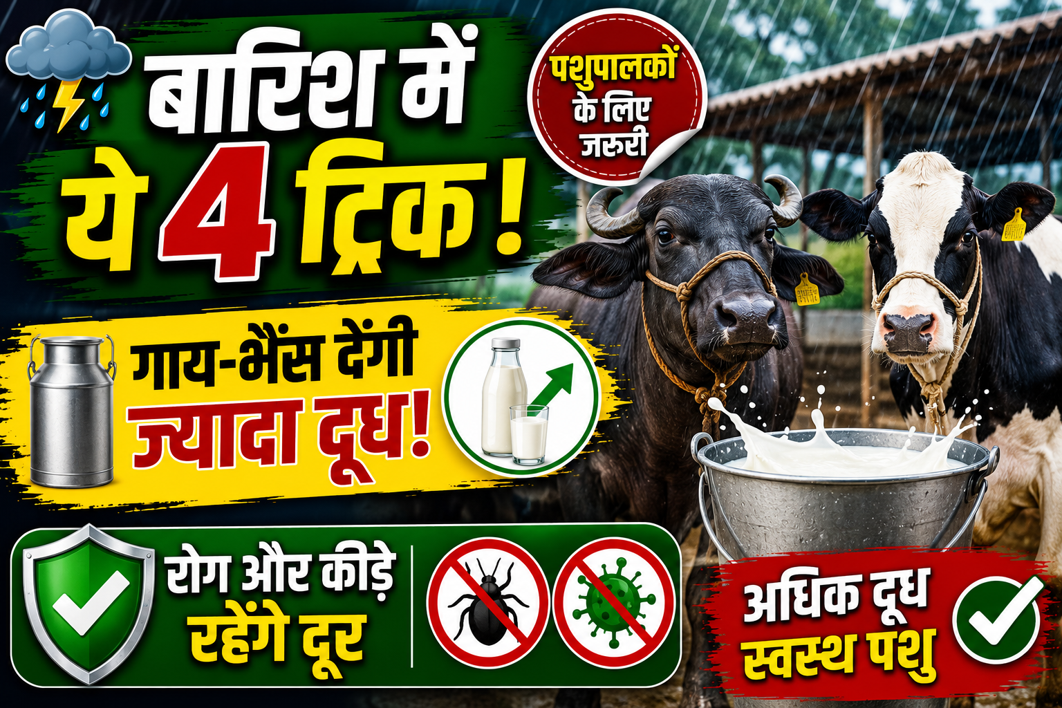 बारिश में फॉलो करें ये 4 ट्रिक, गाय-भैंस देंगी बाल्टी भर दूध! कीड़े और रोग भी रहेंगे दूर Barish Mein Pashupalan Tips