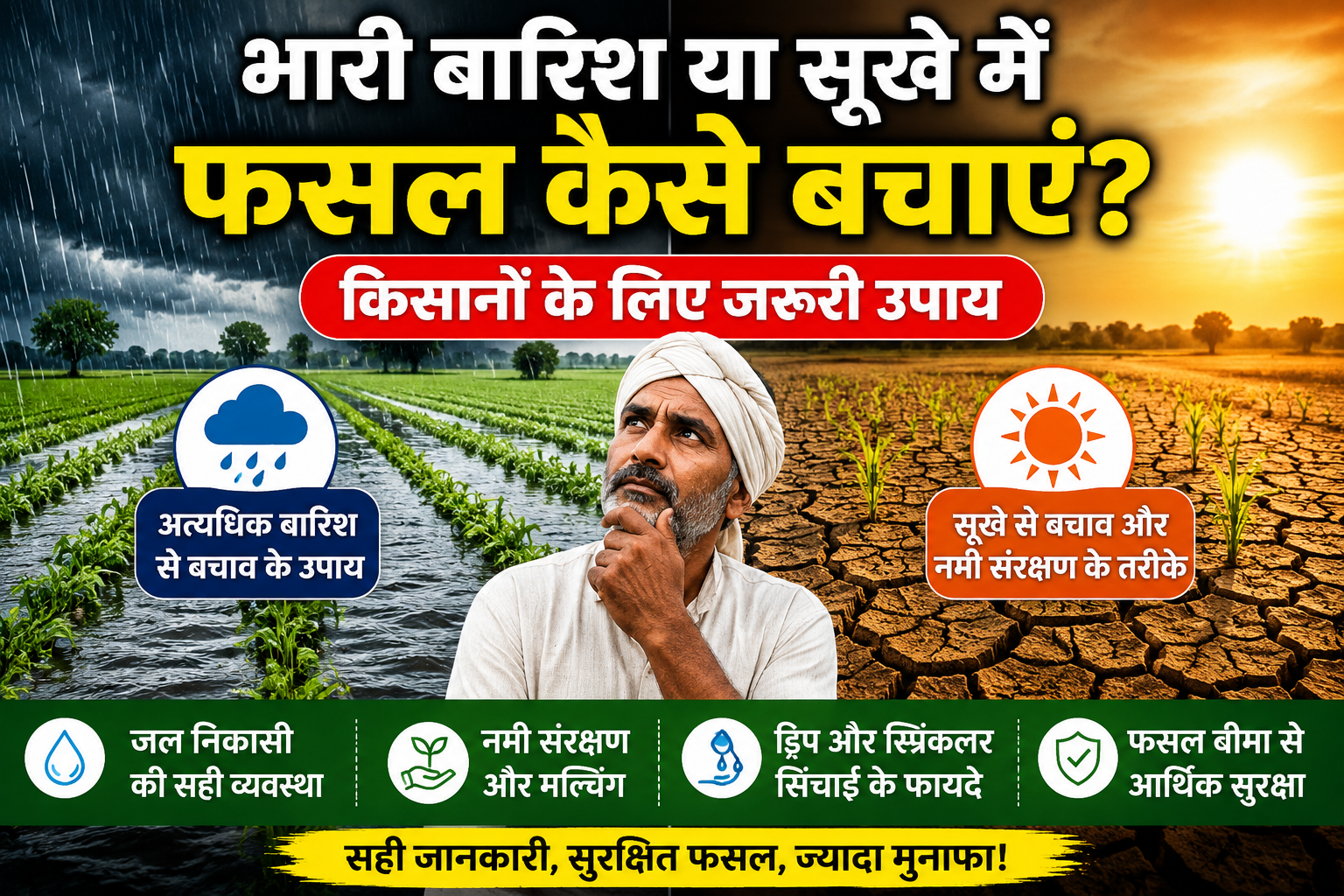 भारी बारिश या सूखे में फसल कैसे बचाएं? जानें किसानों के लिए जरूरी उपाय Bhari Barish Ya Sukhe Mein Fasal Kaise Bachaye