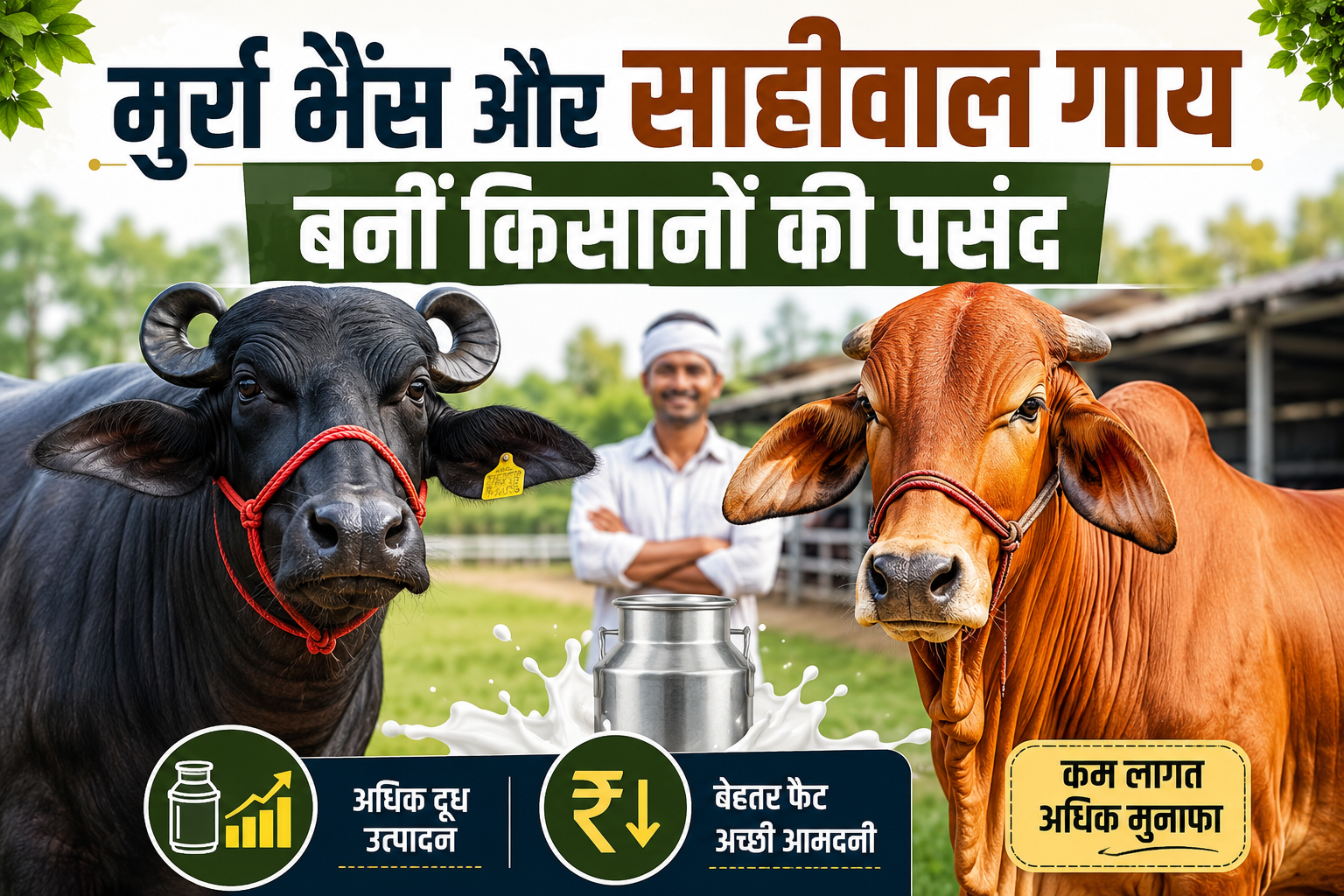 Gaay Or Bhains Ka Dudh Kaise Badhaye मुर्रा भैंस और साहीवाल गाय बनीं किसानों की पसंद, जानें दूध बढ़ाने और मुनाफा बढ़ाने के तरीके