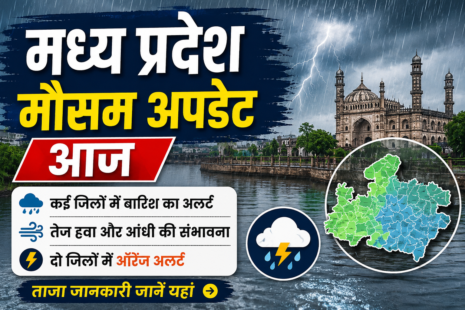 Madhyapradesh Weather Update Today जानिए आज मध्य प्रदेश के मौसम का ताजा अपडेट, किन जिलों में बारिश, आंधी और बिजली गिरने की संभावना