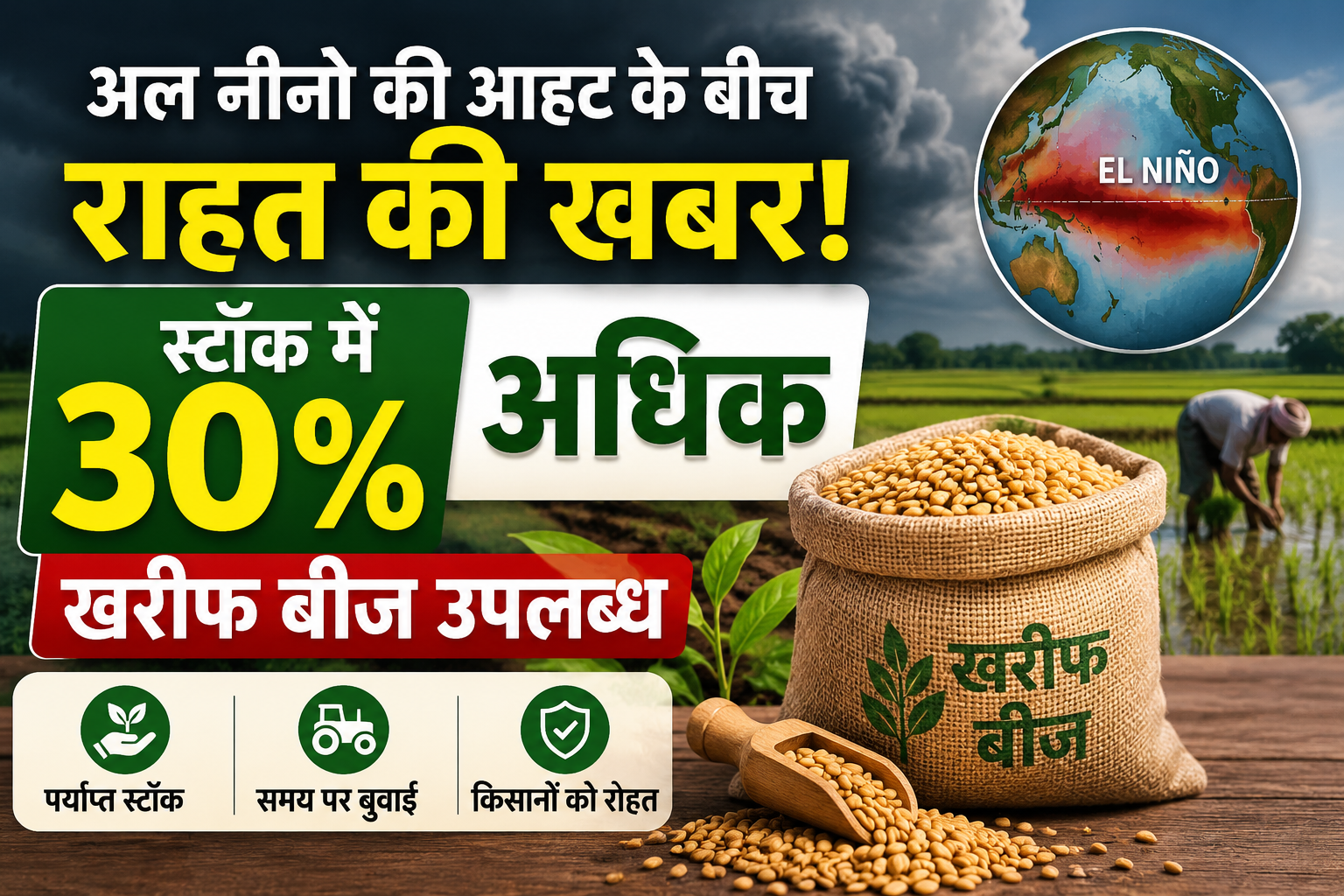 El Niño 2026:अल नीनो की आहट के बीच राहत! स्टॉक में 30% अधिक खरीफ बीज उपलब्ध