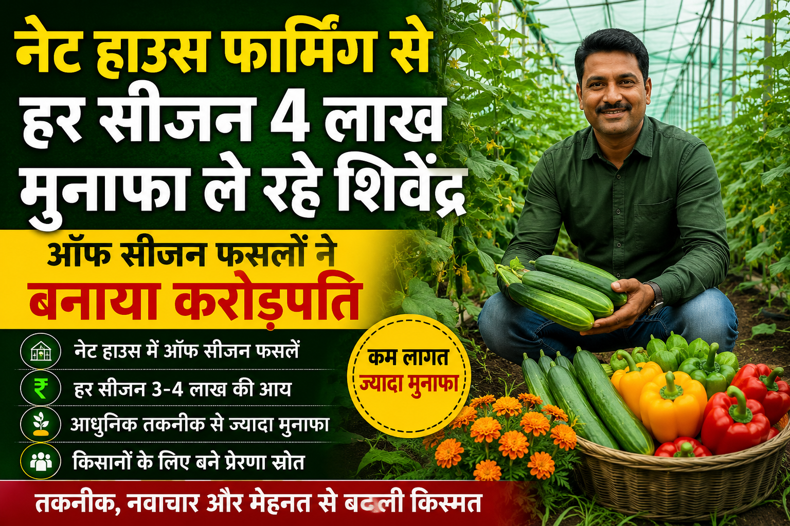 नेट हाउस फार्मिंग से हर सीजन 4 लाख मुनाफा ले रहे शिवेंद्र, ऑफ सीजन फसलों ने बनाया करोड़पति Young Farmer Success Story