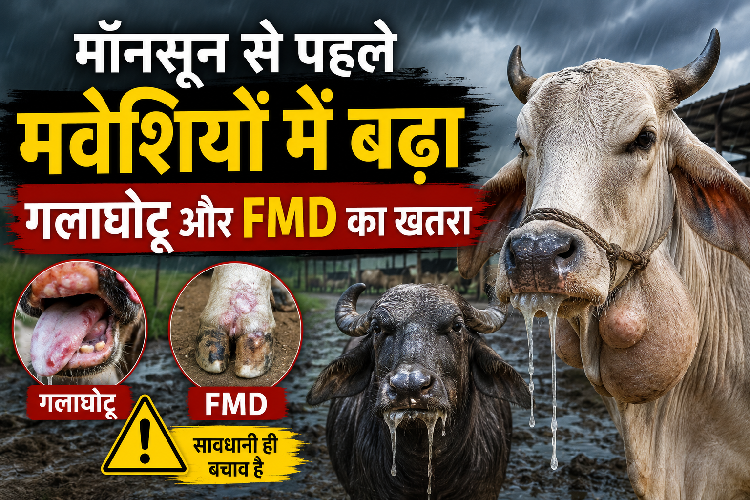 मॉनसून से पहले मवेशियों में बढ़ा गलाघोटू और FMD का खतरा, पशुपालक बरतें ये सावधानियां Barish Me Pashuo Ko Rogo Se Kese Bachaye