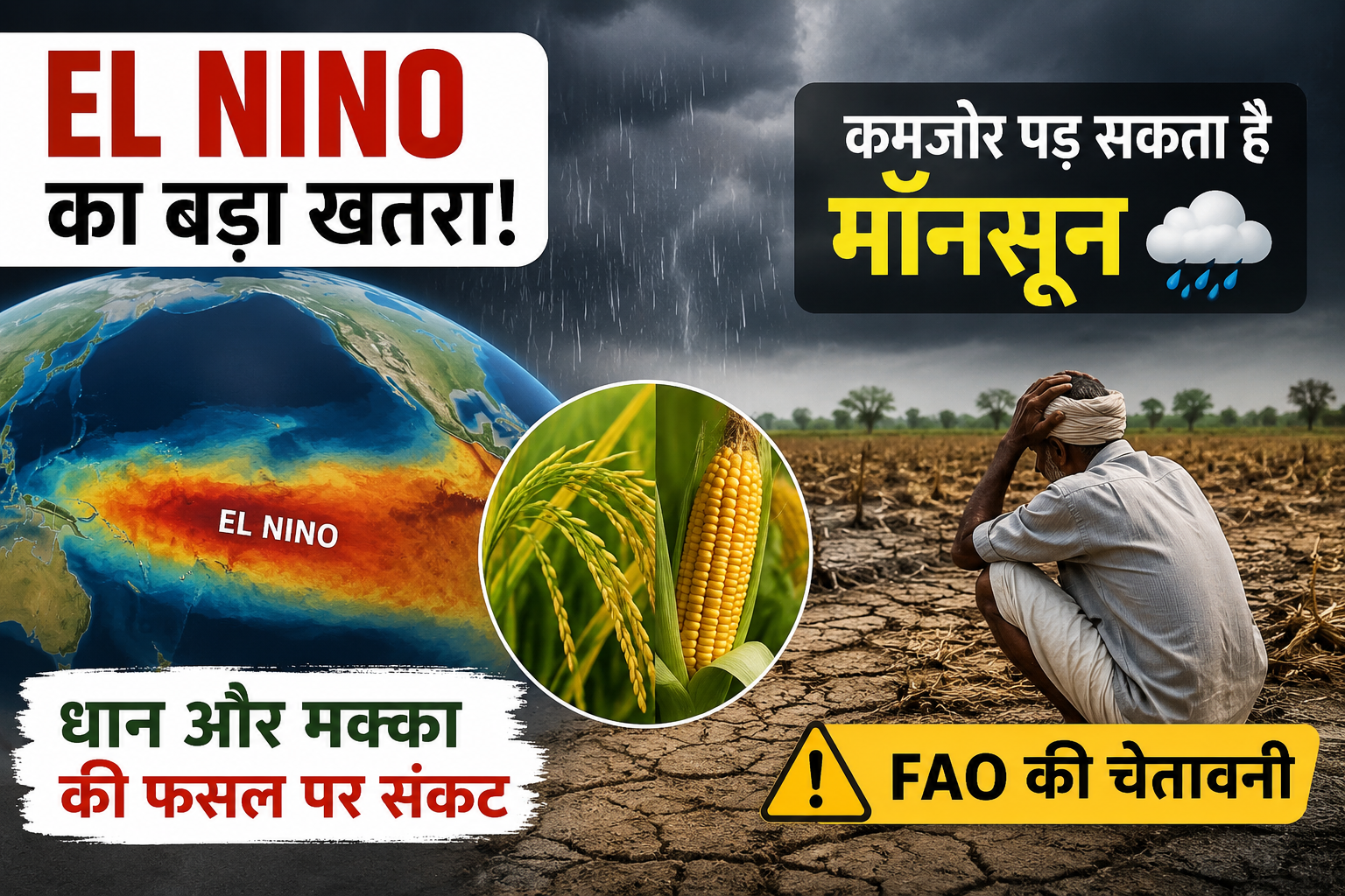 El Nino का बड़ा खतरा! भारत में कमजोर पड़ सकता है मॉनसून, धान और मक्का की फसलों पर मंडराया संकट El Nino Effect on Monsoon