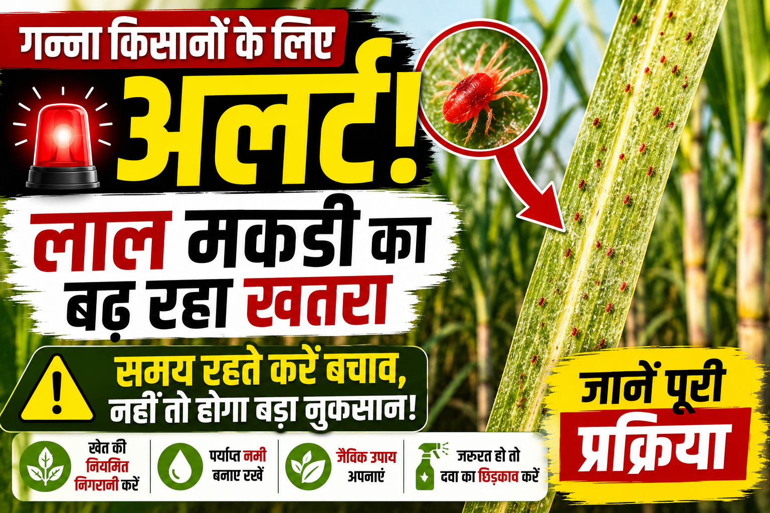 गन्ना किसानों के लिए अलर्ट! लाल मकड़ी का बढ़ रहा खतरा, समय रहते करें नियंत्रण, जानें बचाव के प्रभावी उपाय Ganna Mein Lal Makdi Ko Control Kaise Kare