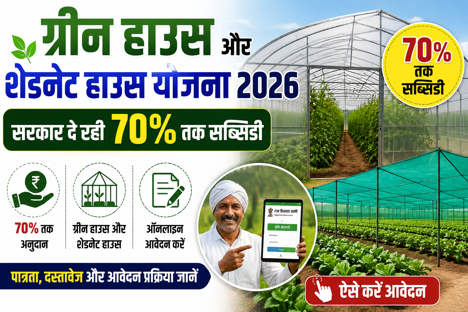 ग्रीन हाउस और शेडनेट हाउस योजना 2026: सरकार दे रही 70% तक सब्सिडी, ऐसे करें आवेदन