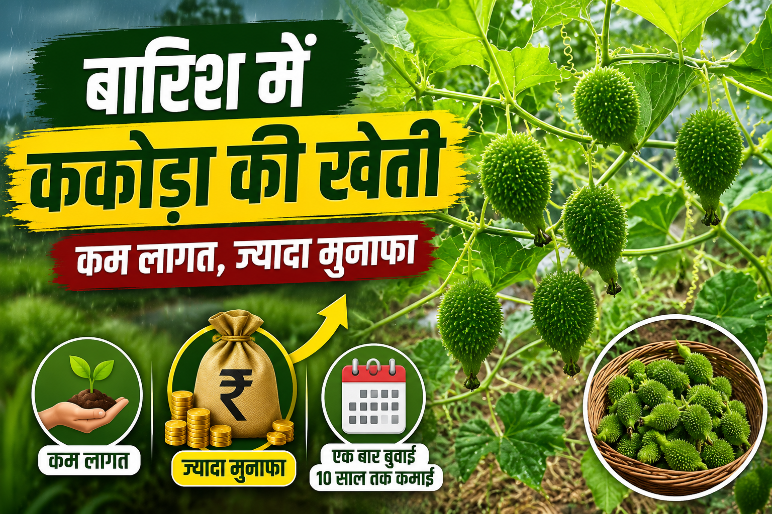 बारिश में कैसे करें ककोड़ा की खेती: कम लागत में ज्यादा मुनाफा, एक बार करें बुवाई और 10 साल तक कमाएं लाभ