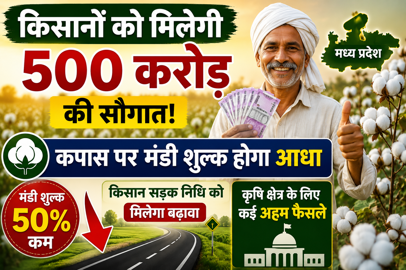 किसानों को मिलेगी 500 करोड़ की सौगात, कपास पर मंडी शुल्क होगा आधा Kapas Par Mandi Shulk Aadha 2026