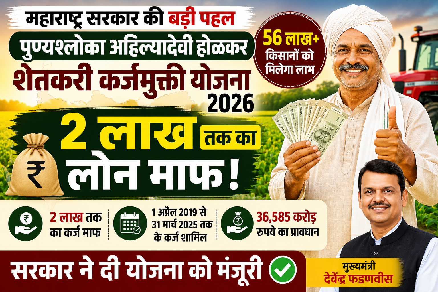 किसानों के लिए खुशखबरी: 2 लाख तक का लोन माफ, सरकार ने दी कर्जमुक्ति योजना को मंजूरी Maharashtra Punyashloka Ahilyadevi Holkar Shetkari Karjmukti Yojana 2026