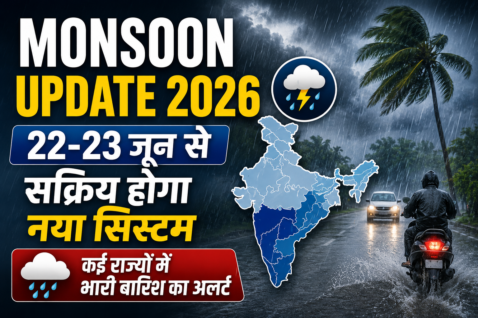 Monsoon Update 2026: 22-23 जून से सक्रिय होगा नया सिस्टम, कई राज्यों में भारी बारिश और तेज हवाओं का अलर्ट