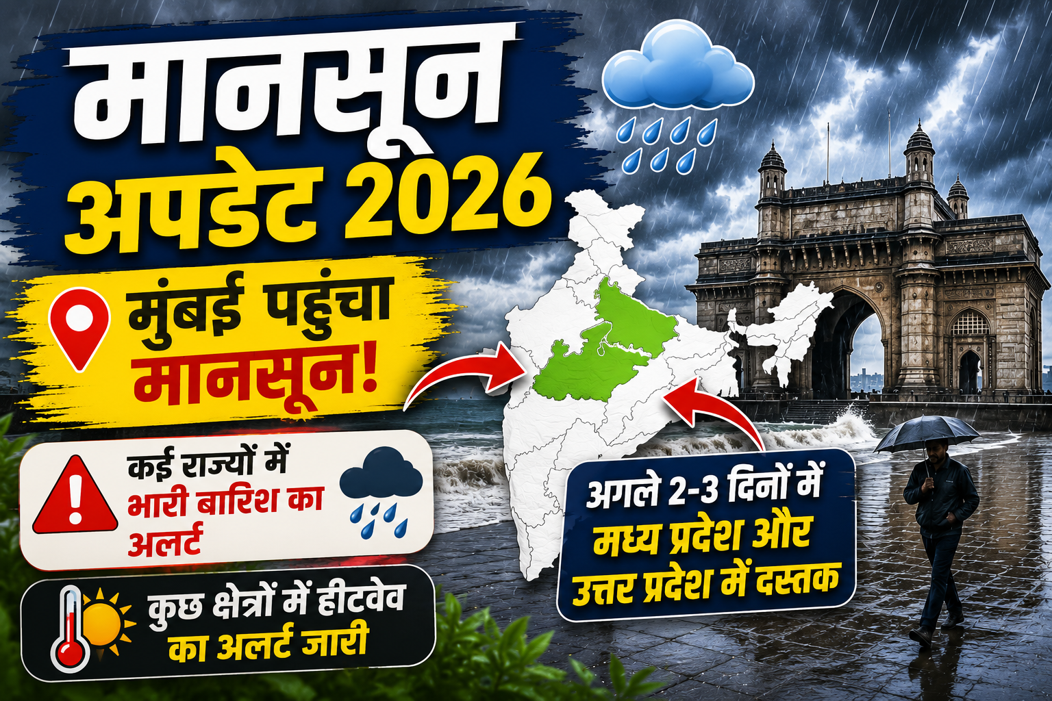 Monsoon Update 2026 दिल्ली-UP समेत 20 से ज्यादा राज्यों में आज बरसेंगे बादल, जानें मौसम का ताज़ा हाल