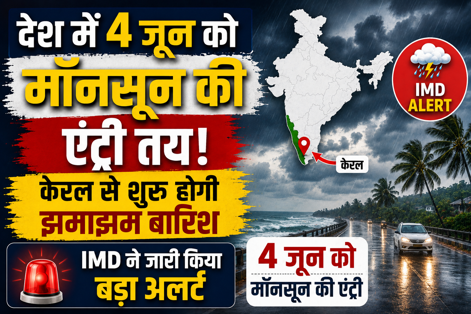 देश में 4 जून को मॉनसून की एंट्री तय! केरल से शुरू होगी भारी बारिश, IMD ने जारी किया बड़ा अलर्ट