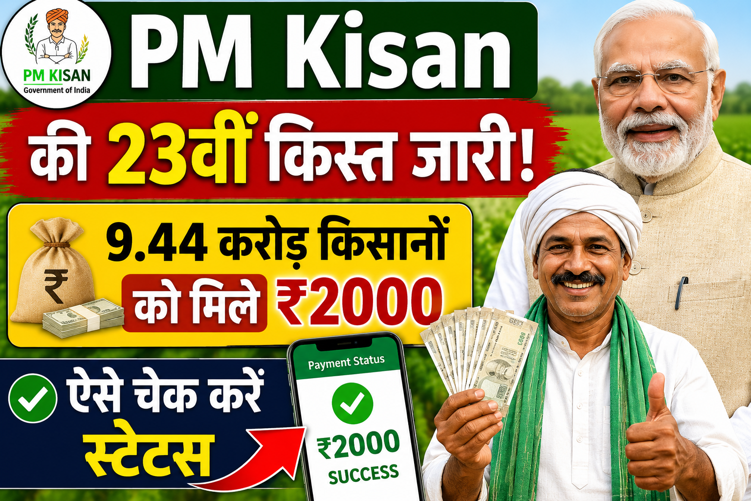 PM Kisan की 23वीं किस्त जारी, 9.44 करोड़ किसानों को मिले 2000 रुपये.. ऐसे चेक करें स्टेटस PM Kisan 23rd Installment