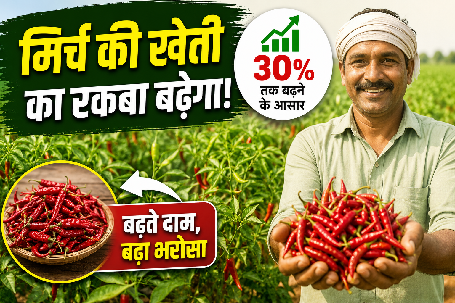 Red Chilli Cultivation: बढ़ते बाजार भाव से किसानों का बढ़ा भरोसा, इस साल मिर्च की खेती का रकबा 30% तक बढ़ने के आसार
