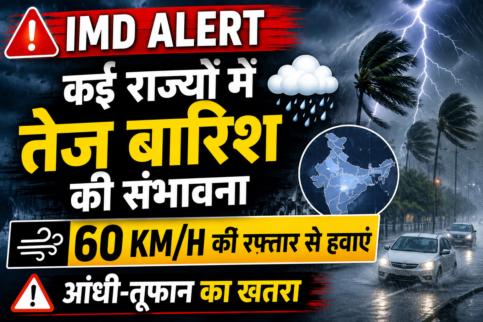 IMD का अलर्ट: कई राज्यों में तेज बारिश की संभावना, 60 KM/घंटा की रफ्तार से चलेंगी हवाएं