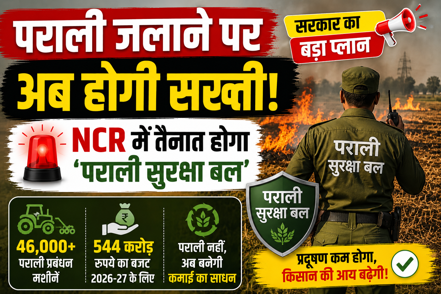 पराली जलाने पर अब होगी सख्ती! NCR में तैनात होगा ‘पराली सुरक्षा बल’, किसानों के लिए सरकार का बड़ा प्लान Parali Burning 2026