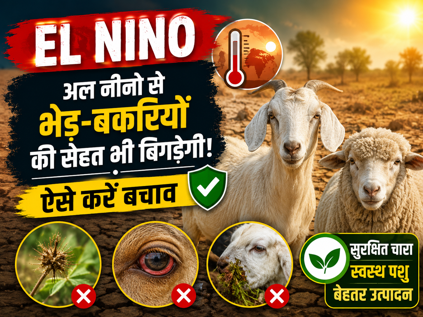 El Niño का असर सिर्फ फसलों पर नहीं, भेड़-बकरियों की सेहत पर भी पड़ेगा खतरा! जानें बचाव के आसान उपाय El Nino Se Bhed Bakri Ki Sehat Par Kaisa Asar Hoga