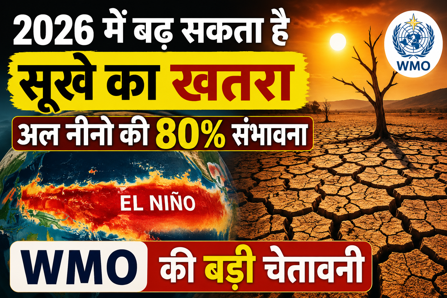 2026 में बढ़ सकता है सूखे का खतरा, अल नीनो की 80% संभावना: WMO की बड़ी चेतावनी WMO El Nino Warning 2026