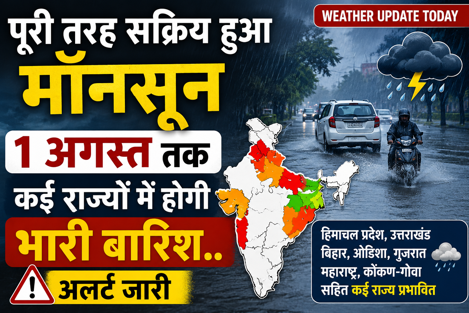 Weather Update Today: 1 अगस्त तक कई राज्यों में भारी बारिश का अलर्ट, IMD ने जारी की चेतावनी