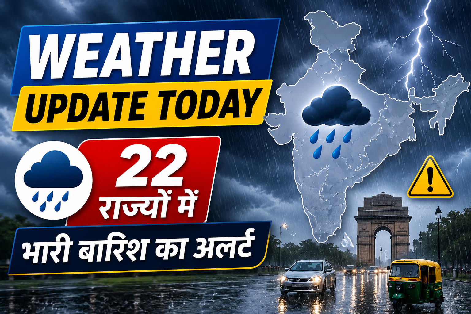 Weather Update Today: 22 राज्यों में भारी बारिश का अलर्ट, दिल्ली समेत कई राज्यों में तेज हवाएं और गरज-चमक की चेतावनी