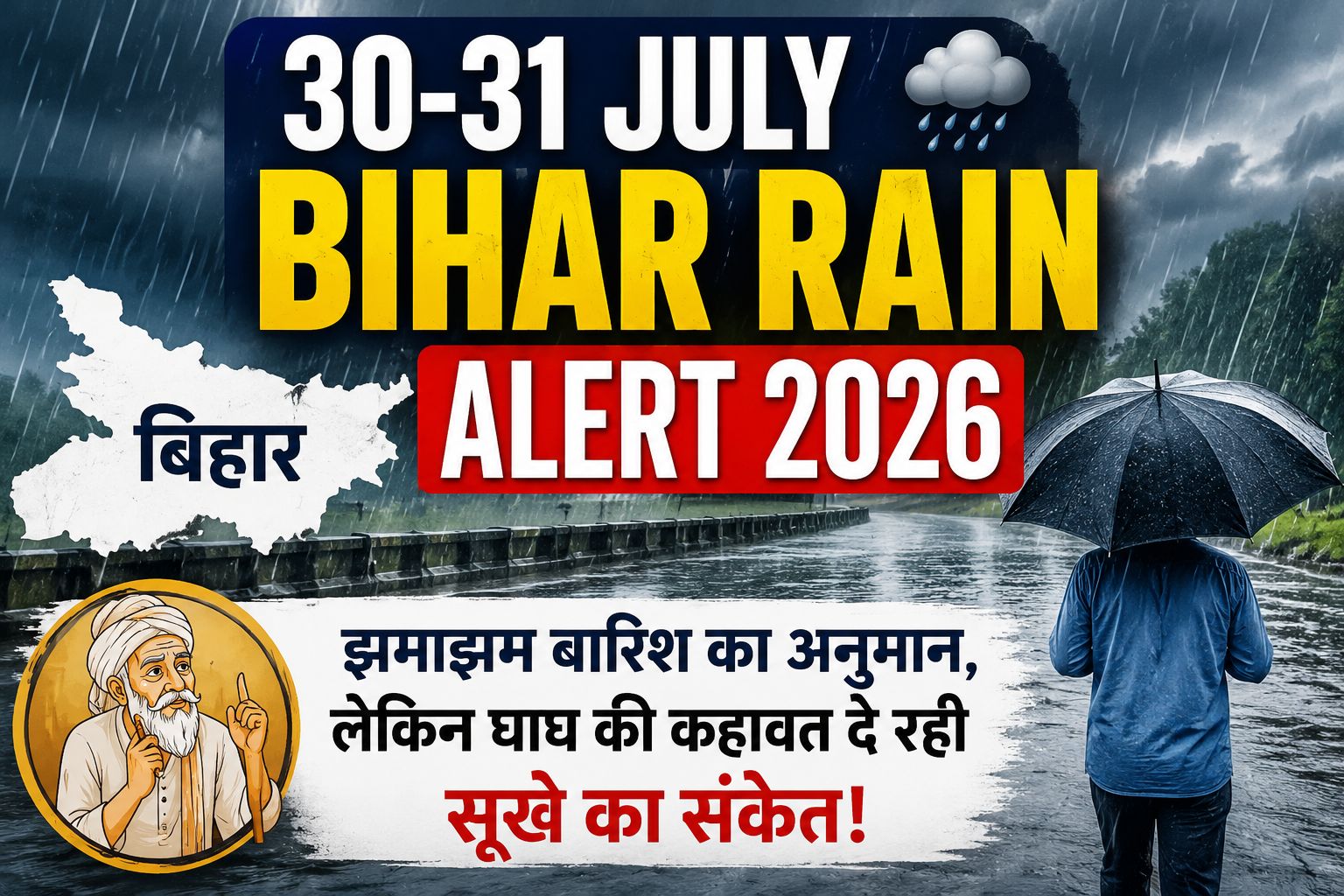 बिहार में 30-31 जुलाई को झमाझम बारिश का अनुमान, लेकिन घाघ की कहावत दे रही सूखे का संकेत 30-31 July Bihar Rain Alert 2026
