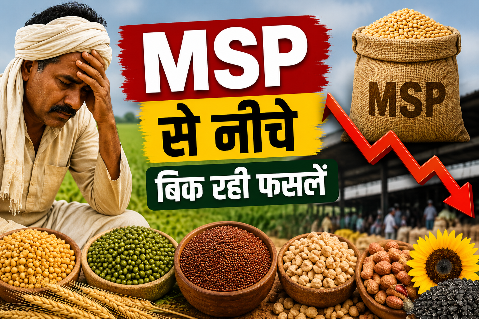किसानों को बड़ा झटका 9 फसलों के दाम MSP से नीचे, रागी और मूंग में सबसे ज्यादा गिरावट  MSP Se Neeche Bik Rahi Fasalen
