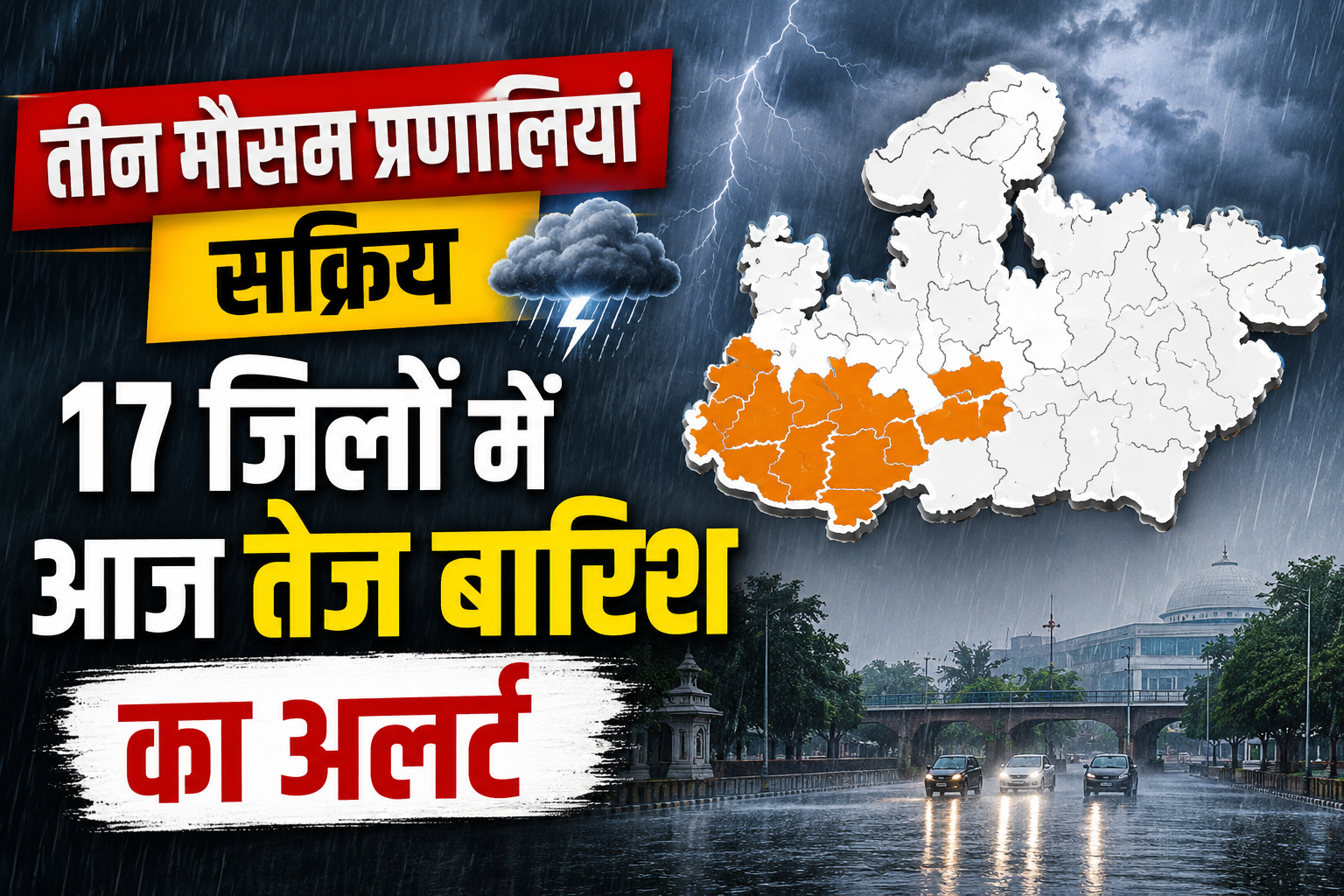 MP Weather Today: तीन मौसम प्रणालियां सक्रिय, 17 जिलों में भारी बारिश का अलर्ट, जानें किन इलाकों में सबसे ज्यादा खतरा