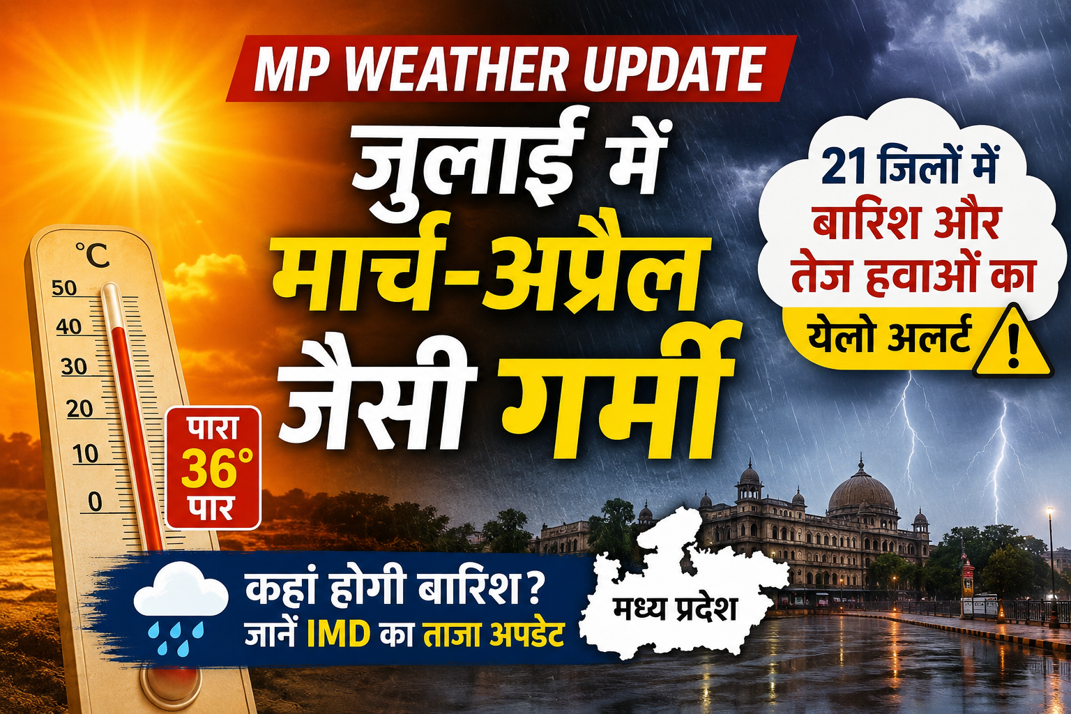 MP Weather Update: मध्य प्रदेश में जुलाई में बढ़ी गर्मी, 21 जिलों में बारिश और तेज हवाओं का अलर्ट, जानें IMD का ताजा अपडेट
