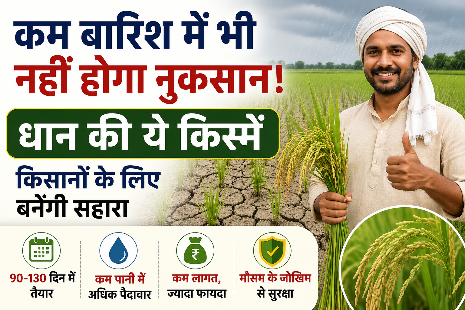 कम बारिश में भी मिलेगी बंपर पैदावार, जानें 6 बेहतरीन धान की किस्में  Kam Barish Me Dhan Ki Kisme