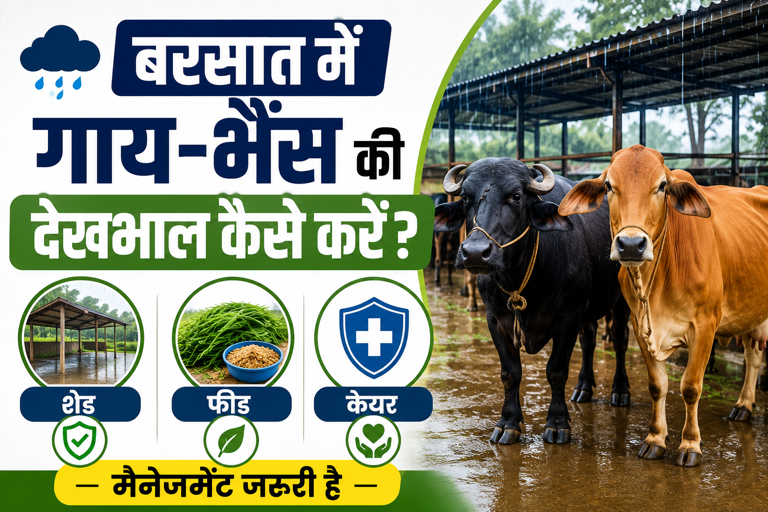 जानें शेड, फीड और केयर मैनेजमेंट के आसान तरीके Barsat Me Gay Bhains Ki Dekhbhal Kaise Kare?